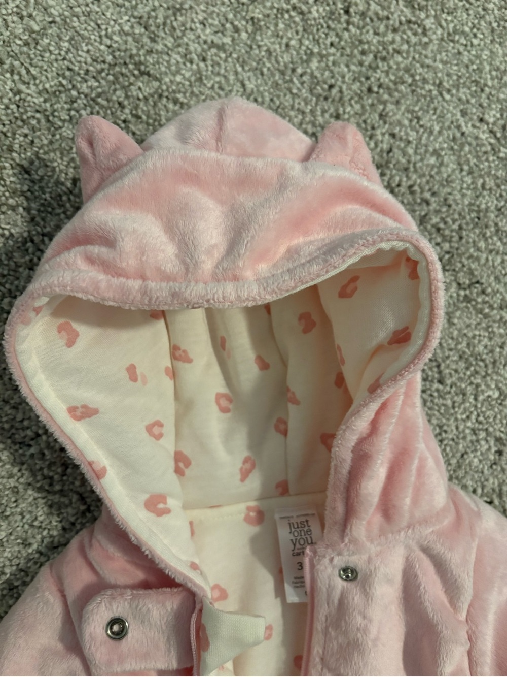 Carter's Soft Pink Plush Hooded Footed One-Piece - Picture 3 of 7
